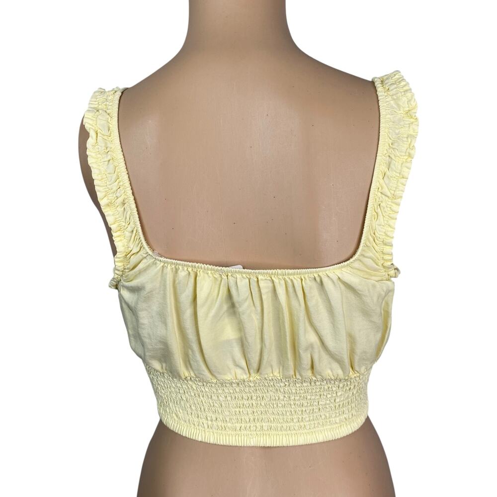 Love Tree NWT Butter Yellow Tencel Milkmaid Crop Top Smocked Coquette Cottage L - Picture 5 of 7